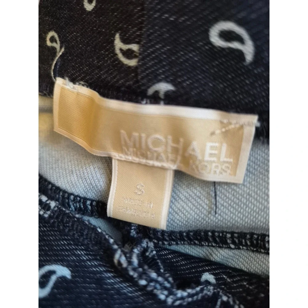 Michael Kors Womens Small Paisley Print Denim Look Skinny Leggings Navy Blue